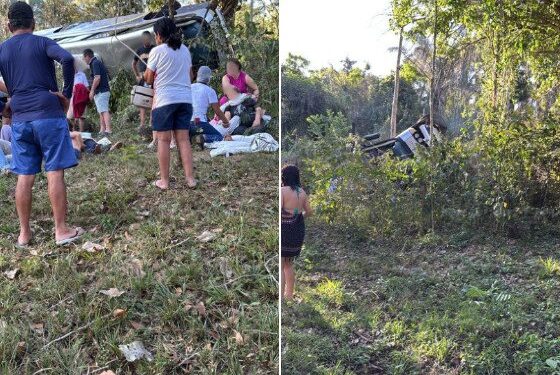 TRAGÉDIA: Micro-ônibus tomba em ribanceira na BR-364 e mata duas pessoas e deixa 32 feridas