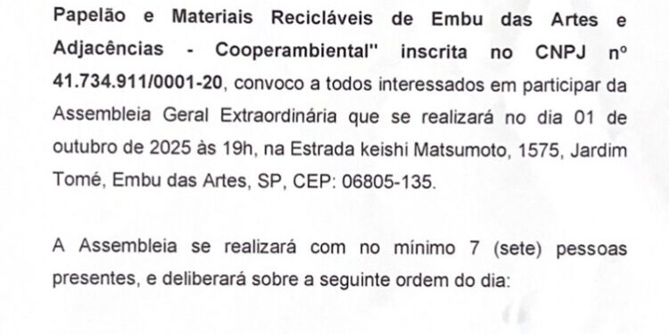 Edital de Convocação – Assembleia Geral Extraordinária – Cooperambiental