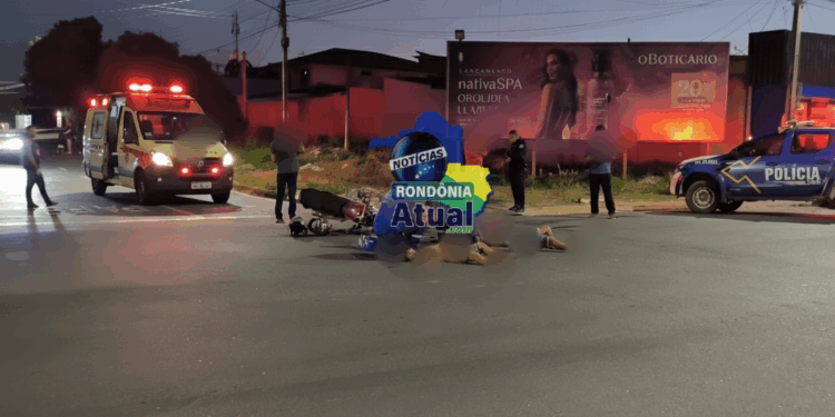 Em Ji-Paraná, casal em motocicleta é socorrido após colisão contra reboque acoplado na Av. Maringá