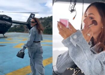 Bruna Biancardi chega de helicóptero ao GP Brasil de Fórmula 1