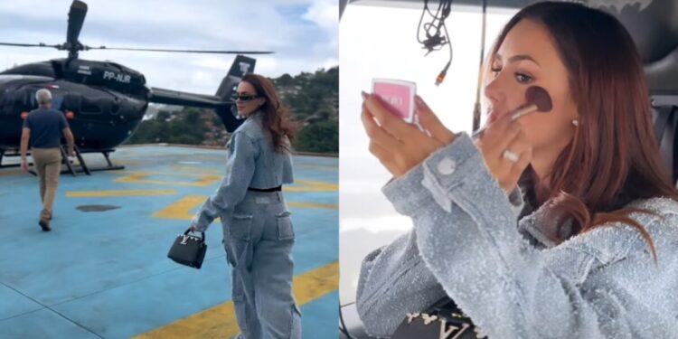 Bruna Biancardi chega de helicóptero ao GP Brasil de Fórmula 1