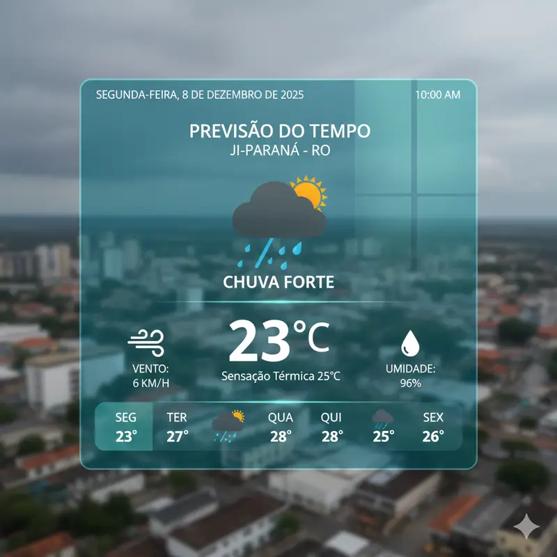 ☁️ Previsão do tempo para segunda-feira (8 de dezembro) em Ji-Paraná, Rondônia