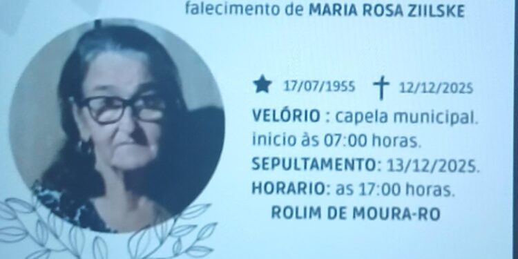 Rolim: Nota de pesar pelo falecimento de Maria Rosa Ziilske, moradora da linha 192