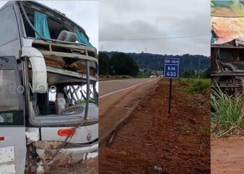 Veja vídeo: Acidente envolvendo ônibus da Eucatur quase termina em tragédia na BR-364, perto de Triunfo