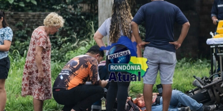 Motociclista sofre fratura ao ser colidido por caminhão em cruzamento de Ji-Paraná