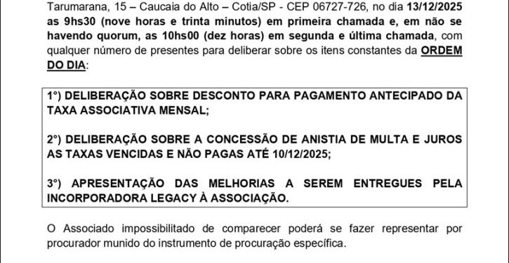 Edital de convocação – Assembleia Geral Extraordinária – Residencial Jardim Vitória – 2025/a