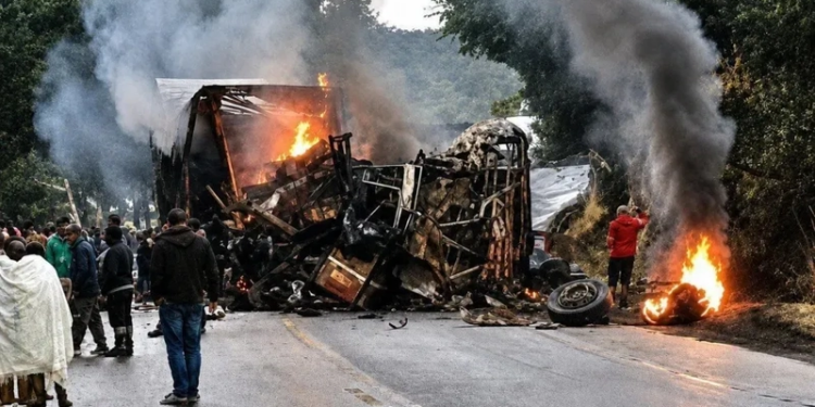 Colisão entre ônibus e carreta deixa ao menos oito mortos